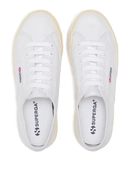 Sneakerși Superga cu șireturi cu platformă din dantelă alb