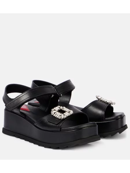Sandale Roger Vivier din piele cu pană negru