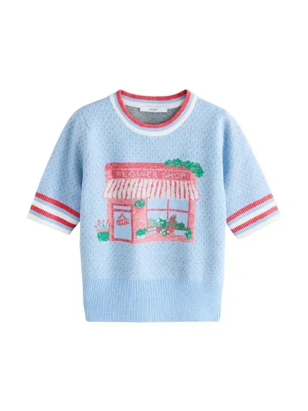 Next Pulover azuriu / verde / roșu deschis / murdar alb