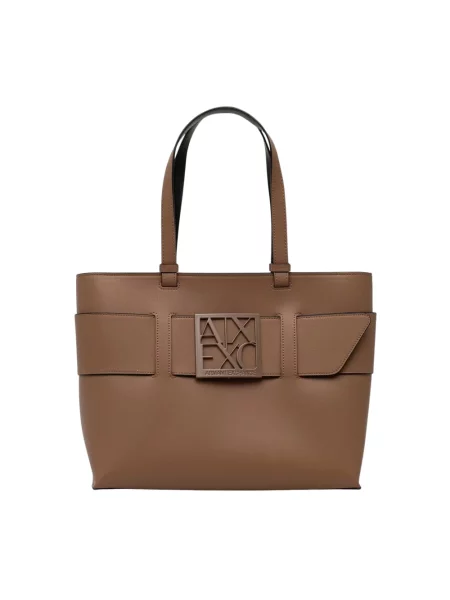 Armani Exchange torebka shopper z imitacji skóry beżowa