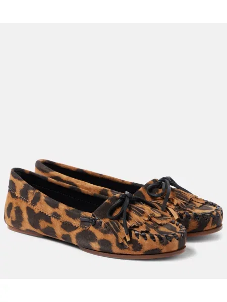 Loaferke Paris Texas iz semiša s potiskom z leopardjim vzorcem rjava