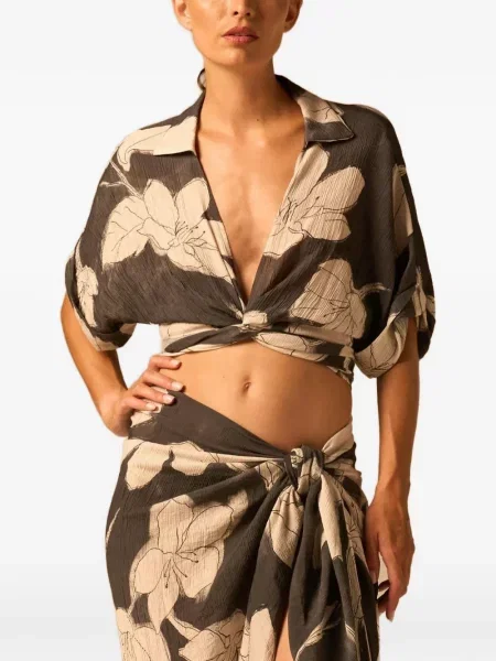 Bluzka w kwiaty Jbq w kwiatki wiązana szara