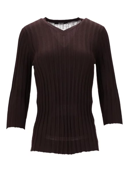 Top La Rose z dekoltem w serek prążkowany różowy