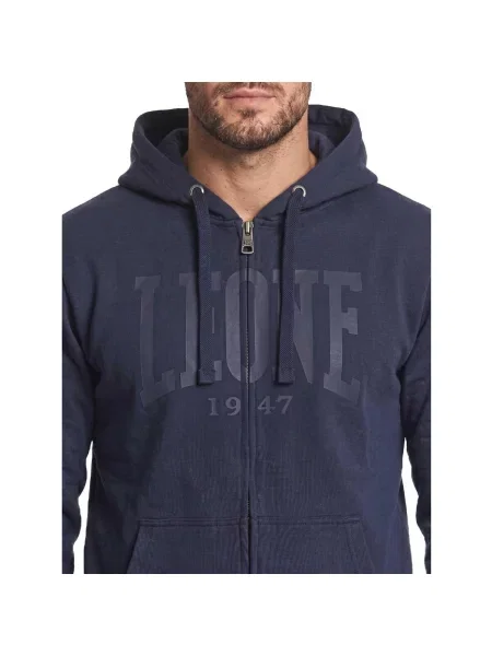 Mikina na zips Leone 1947 s autogramom modrá