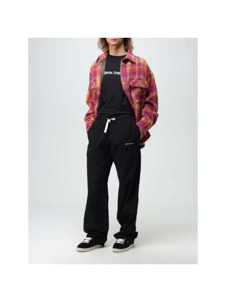 Wielobarwność kurtka Palm Angels w kratkę z nadrukiem szara