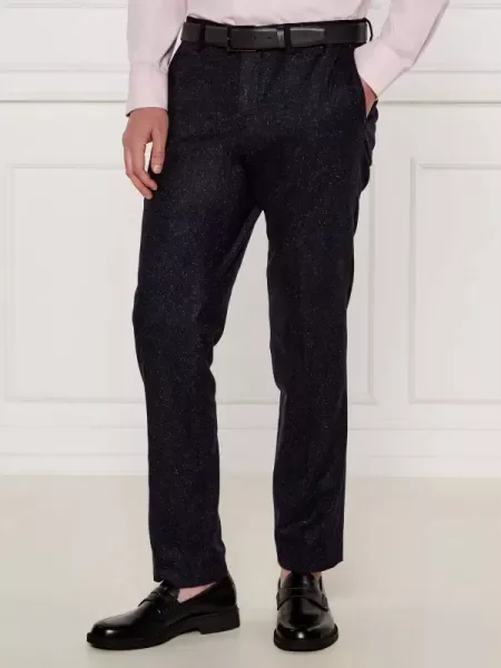 BOSS BLACK De lână pantaloni cu adaos de mătase negru
