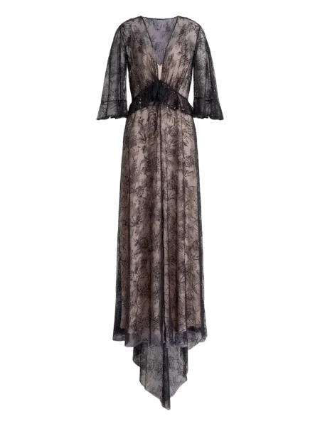 Rochie maxi Alberta Ferretti cu decolteu în V de costum negru