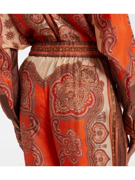 Svilene palazzo hlače Zimmermann s paisley potiskom rjava