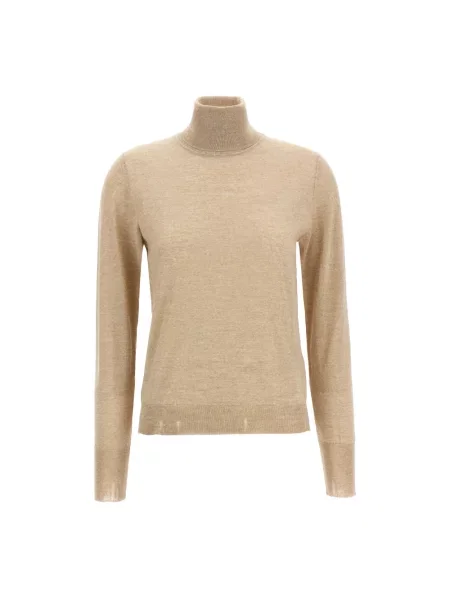 Lniany sweter z golfem Golden Goose beżowy
