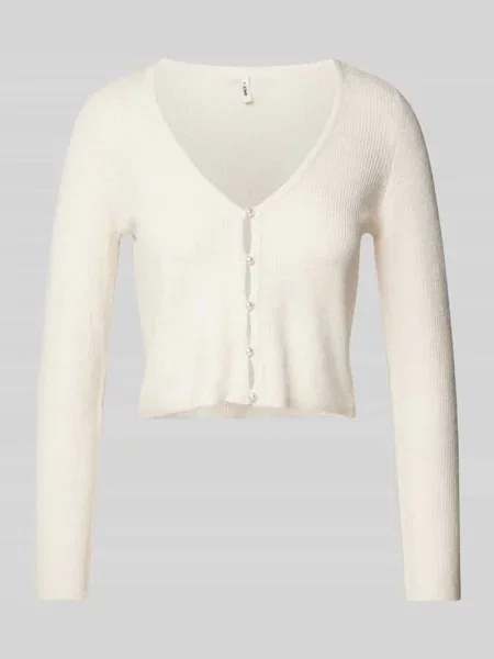 Kurtka z dzianiny krótka z z perełek model ‘RICA’ Only biała