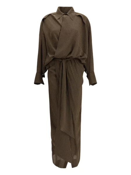 Maksi sukienka koszulowa Petar Petrov w paski garniturowa brązowa