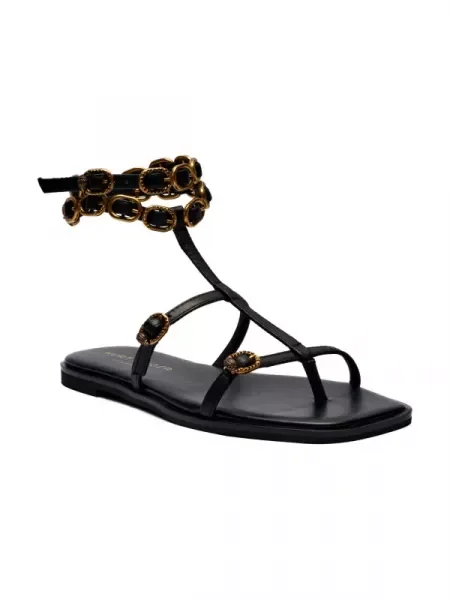 Kurt Geiger Bőr szandál REGENT FLAT GLADIATOR fekete