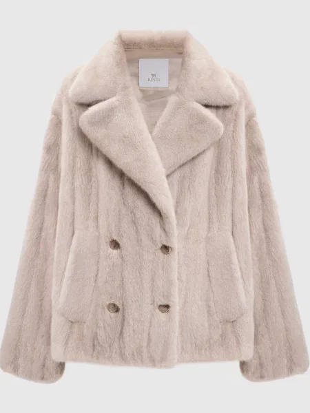 Двобортна шуба з хутра норки Rindi бежева
