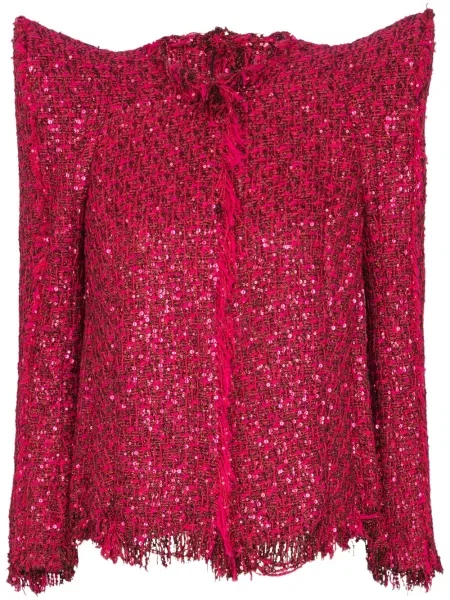 Geacă Balmain din tweed roșu
