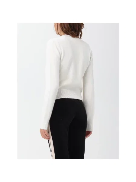 Haftowany sweter Palm Angels z wełny merino klasyczny biały