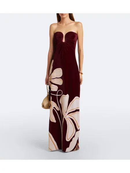 Rochie Cala De La Cruz de catifea cu model floral