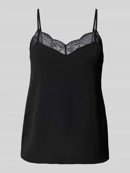 Bluzka bez rękawów o kroju relaxed fit z koronkowym wykończeniem Model TIFFANY' Pieces czarna