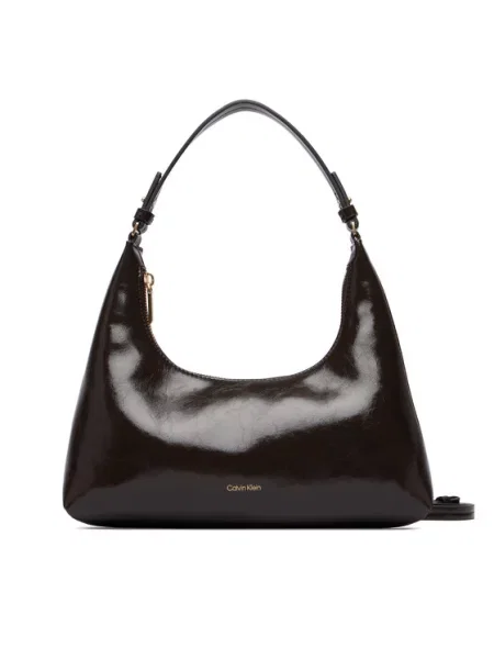 Τσάντα Calvin Klein Foil Logo Glossy Conv Shoulder B καφέ