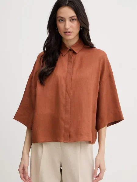 MM by Max Mara košulja za žene od lana RITO smeđa