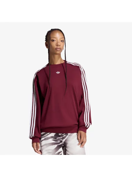 Hanorac crewneck Adidas Originals cu dungi din dantelă roșu