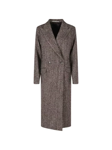 Palton Tagliatore cu model herringbone cu două rânduri de nasturi maro