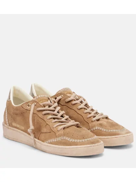 Sneakerși Golden Goose Ball Star cu broderie din piele de căprioară maro