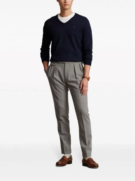 Džemper Polo Ralph Lauren s vezom s V-izrezom plava