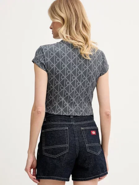 T-shirt Calvin Klein Jeans A- Monologo Baby Tee Ebony XS szara