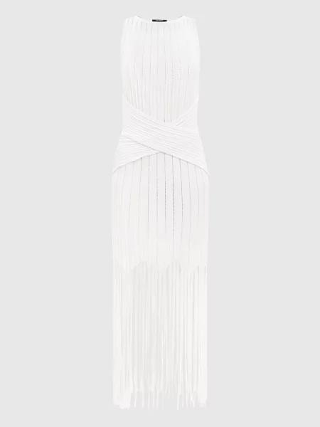 Платье Balmain с бахромой бежевое