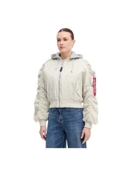 Krótki kurtka bomber Alpha Industries z kapturem szary