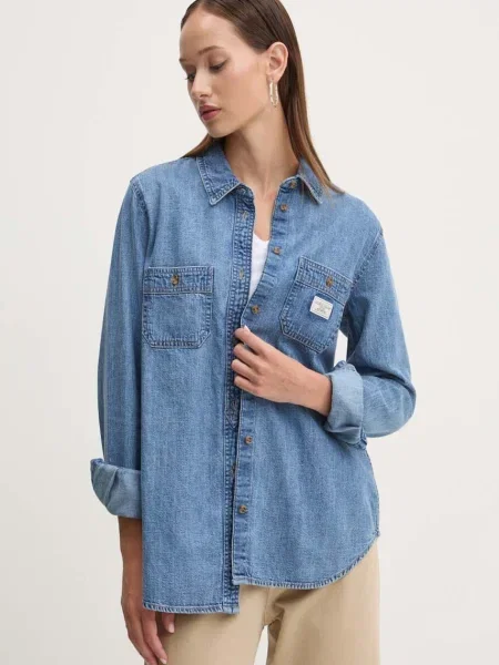 Guess Jeans koszula jeansowa regular z kołnierzykiem klasycznym niebieski