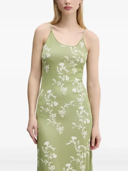 Sukienka midi Desigual w kwiatki z nadrukiem do kolan zielona