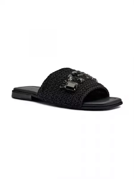 INUIKII Șlapi WOVEN STRAP STONES cu adaos de piele negru