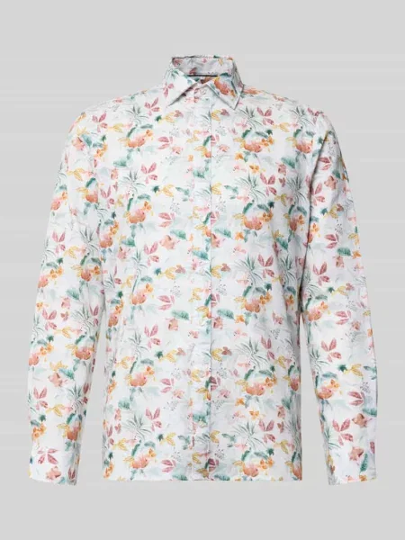 Koszula biznesowa z mieszanki lnu o kroju slim fit z kołnierzem kent Jake*s biały