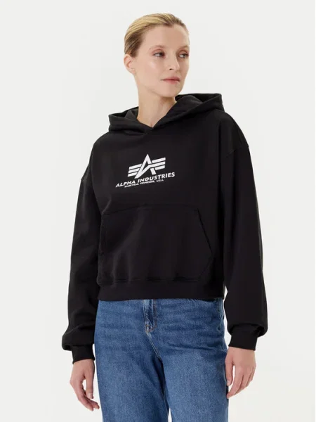 ALPHA INDUSTRIES Bluză de molton / alb negru