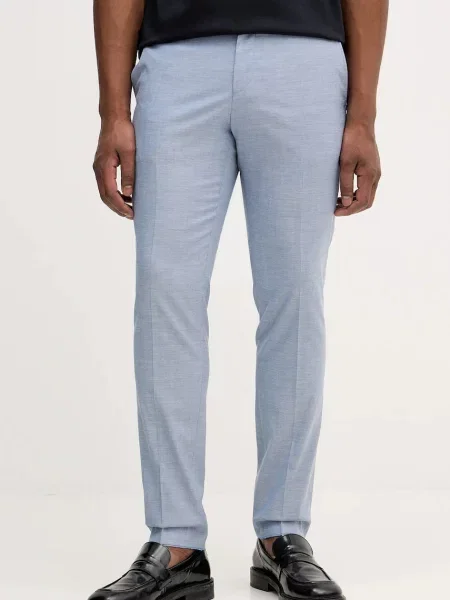 BOSS pantaloni cu lână cu fason chinos albastru