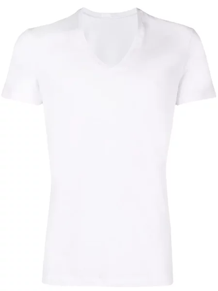 Tricou La Perla cu perle cu decolteu în V alb
