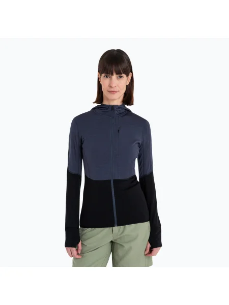 Bluză de trekking pentru femei icebreaker Merino Realfleece Descender Zip Hoodie graphite/black negru