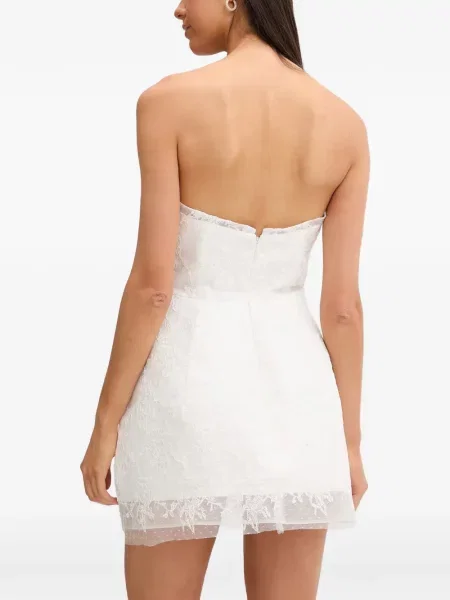 Rochie mini Bardot din dantelă fără bretele alb