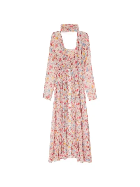 Rochie maxi Ganni de mătase cu model floral cu imagine