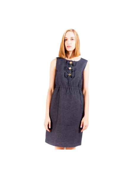 Sukienka mini Love Moschino garniturowa wełniana z długim rękawem niebieska