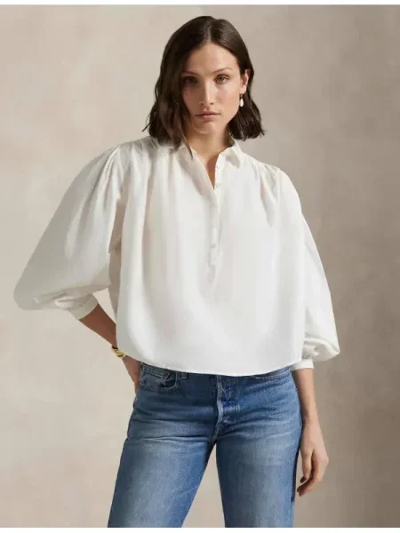 POLO RALPH LAUREN Cămașă cu adaos de mătase alb