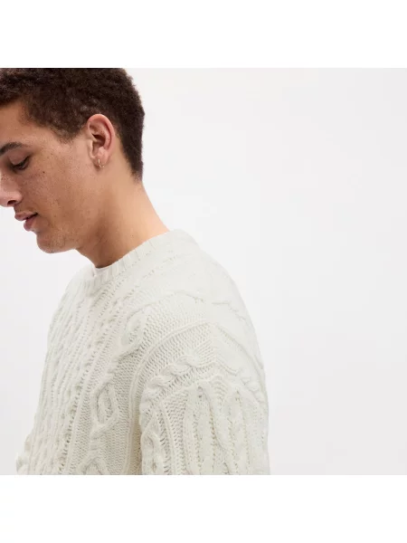 Sweter GAP Cable Crew Chalk XL szary