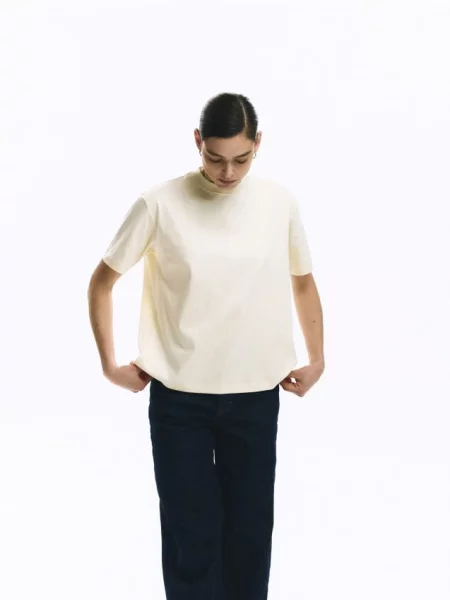 Reserved Tricou oversized cu adaos de mercerizat crem