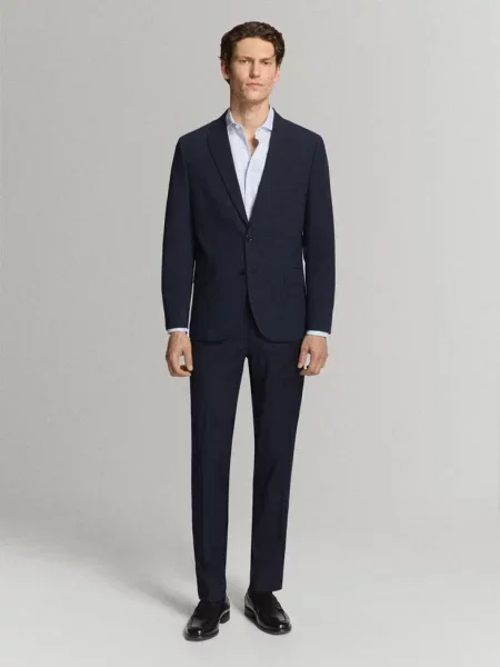 Koszula garniturowa slim fit w kratkę Mężczyzna L MANGO MAN błękitny