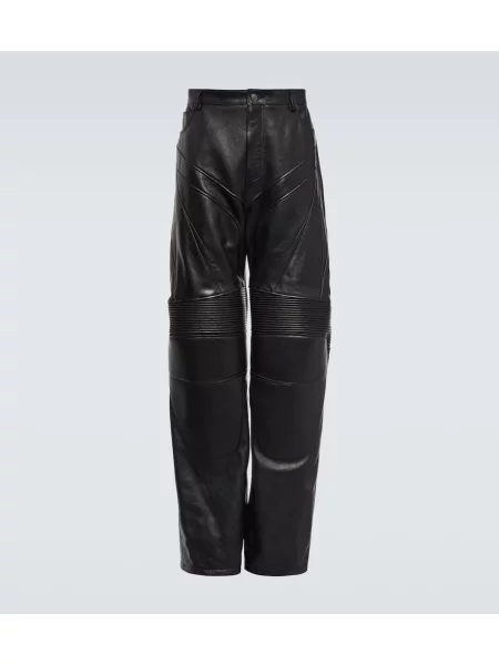 Usnjeni usnjene hlače Balenciaga črna