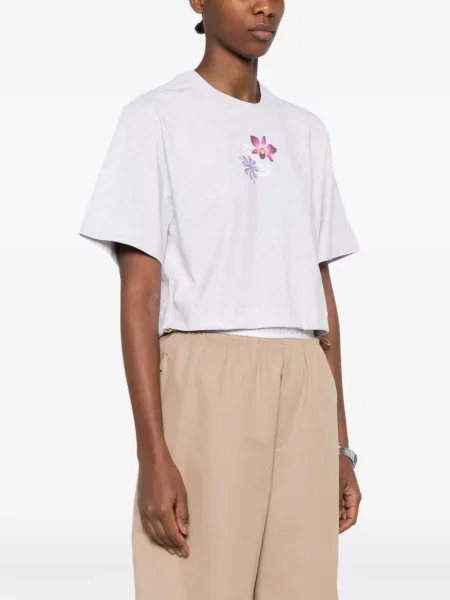 Tricou Off-white cu model floral cu imagine alb
