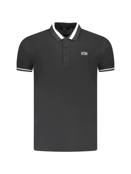 Tricou polo Cavalli Class cu autograf negru
