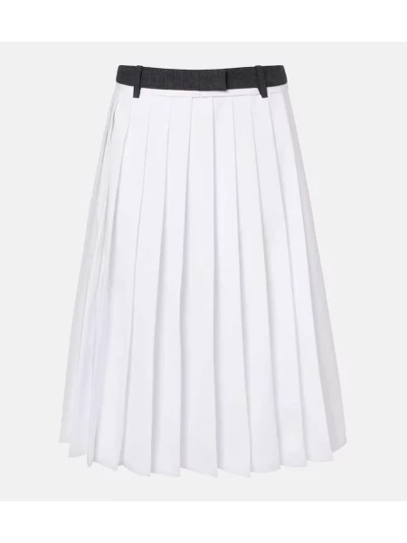 Fusta plisata Prada plisată până la genunchi alb