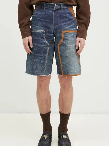 Andersson Bell pantaloni scurți din denim Denim Trompe L`Oeil Double Knee bleumarin cu imprimeu